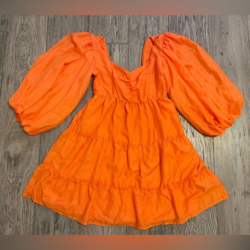 Beyond Words There Dress Size L Fire Voiled Puff Sleeve Babydoll Style